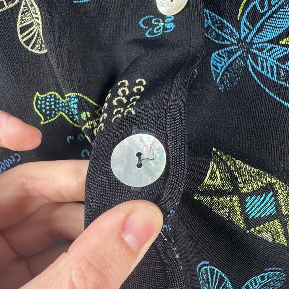 Coldwater Creek Top Women Size M Black Shell Button Down Made in USA Giraffe - Picture 6 of 7